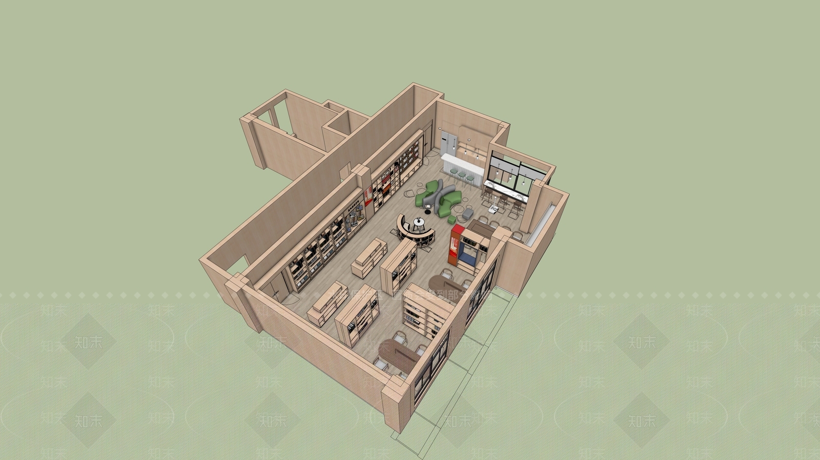 现代图书馆SU模型下载【ID:1176446776】