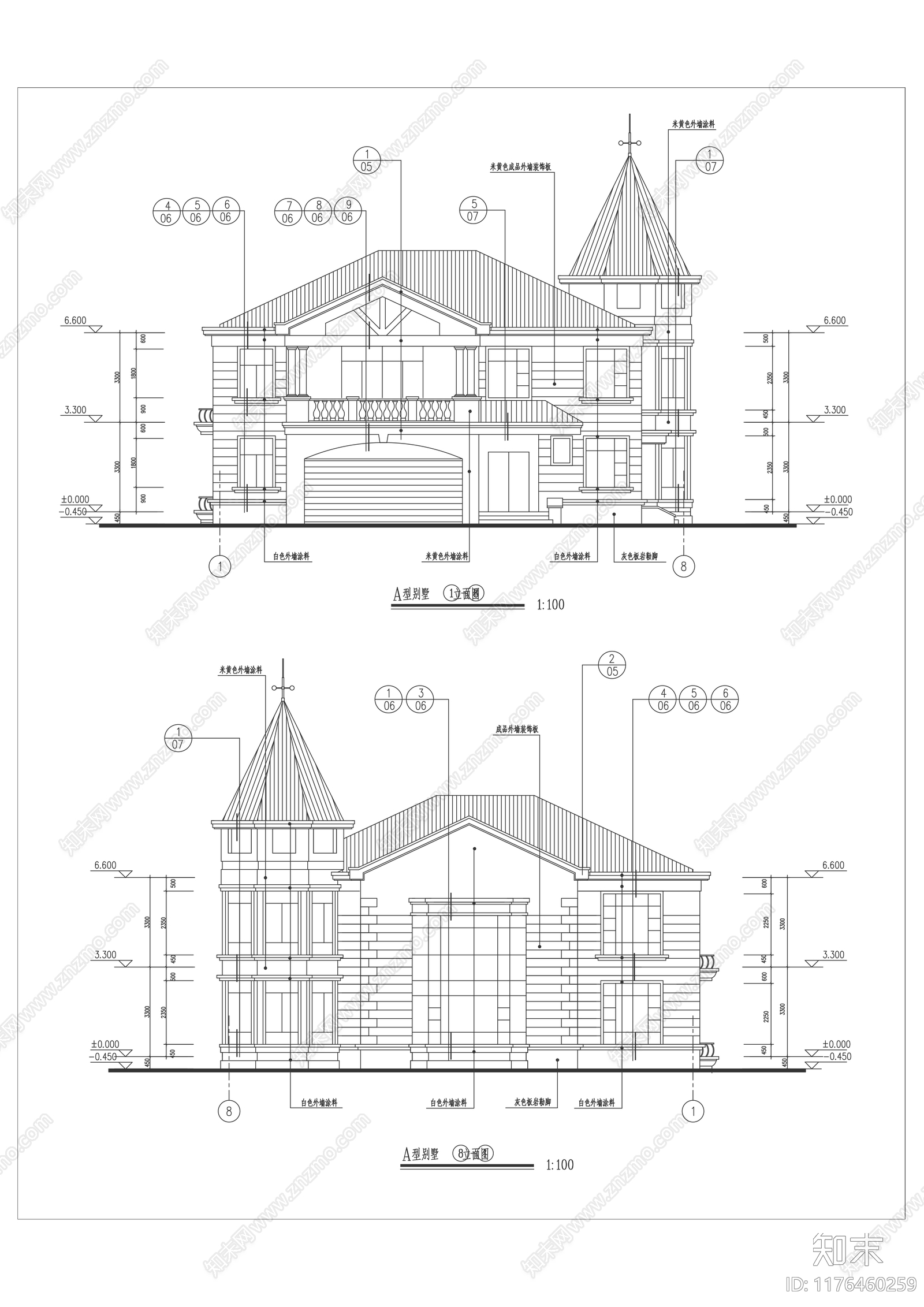 法式欧式别墅建筑cad施工图下载【ID:1176460259】