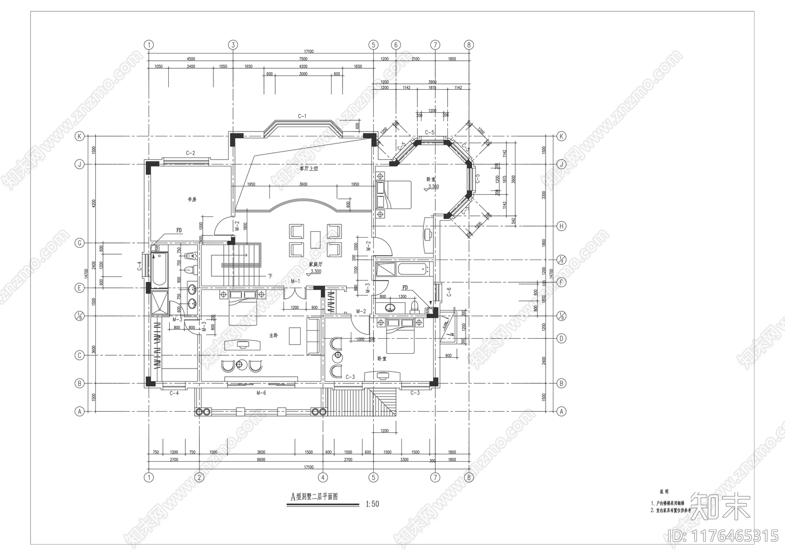 欧式别墅建筑cad施工图下载【ID:1176465315】