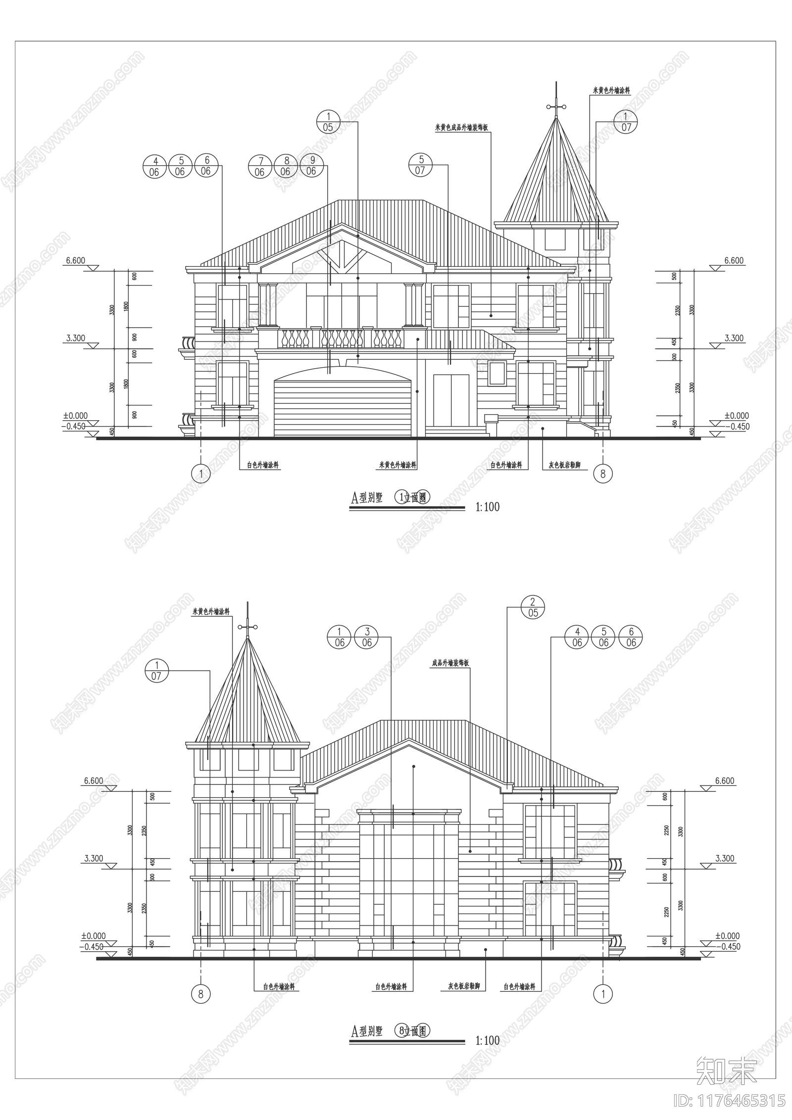 欧式别墅建筑cad施工图下载【ID:1176465315】