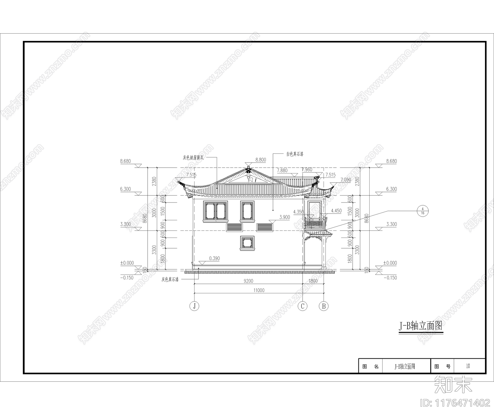 中式新中式别墅建筑cad施工图下载【ID:1176471402】