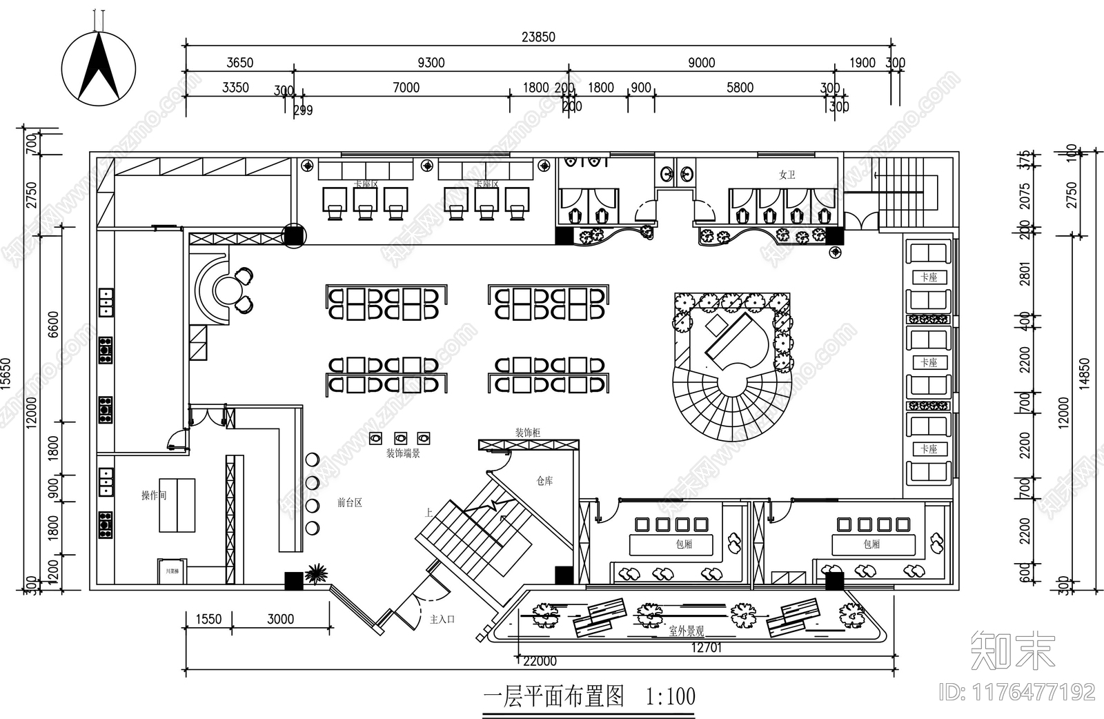 现代西餐厅cad施工图下载【ID:1176477192】