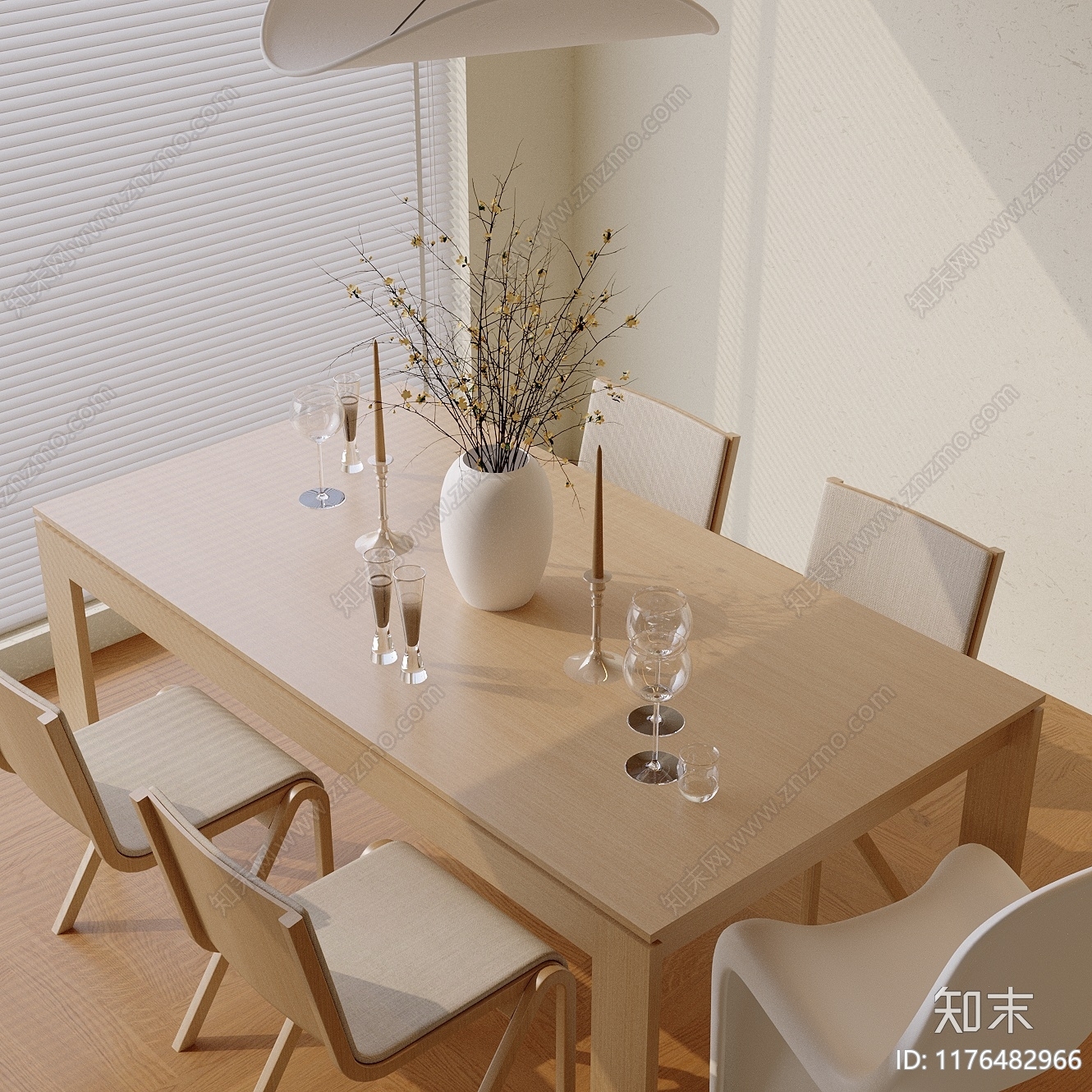 现代奶油餐桌椅3D模型下载【ID:1176482966】