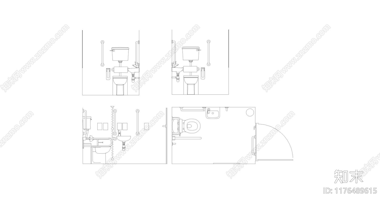 现代卫生间cad施工图下载【ID:1176489615】