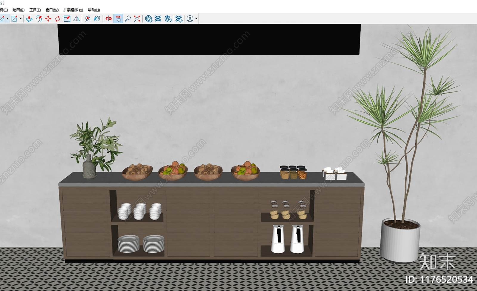 现代中式餐边柜SU模型下载【ID:1176520534】