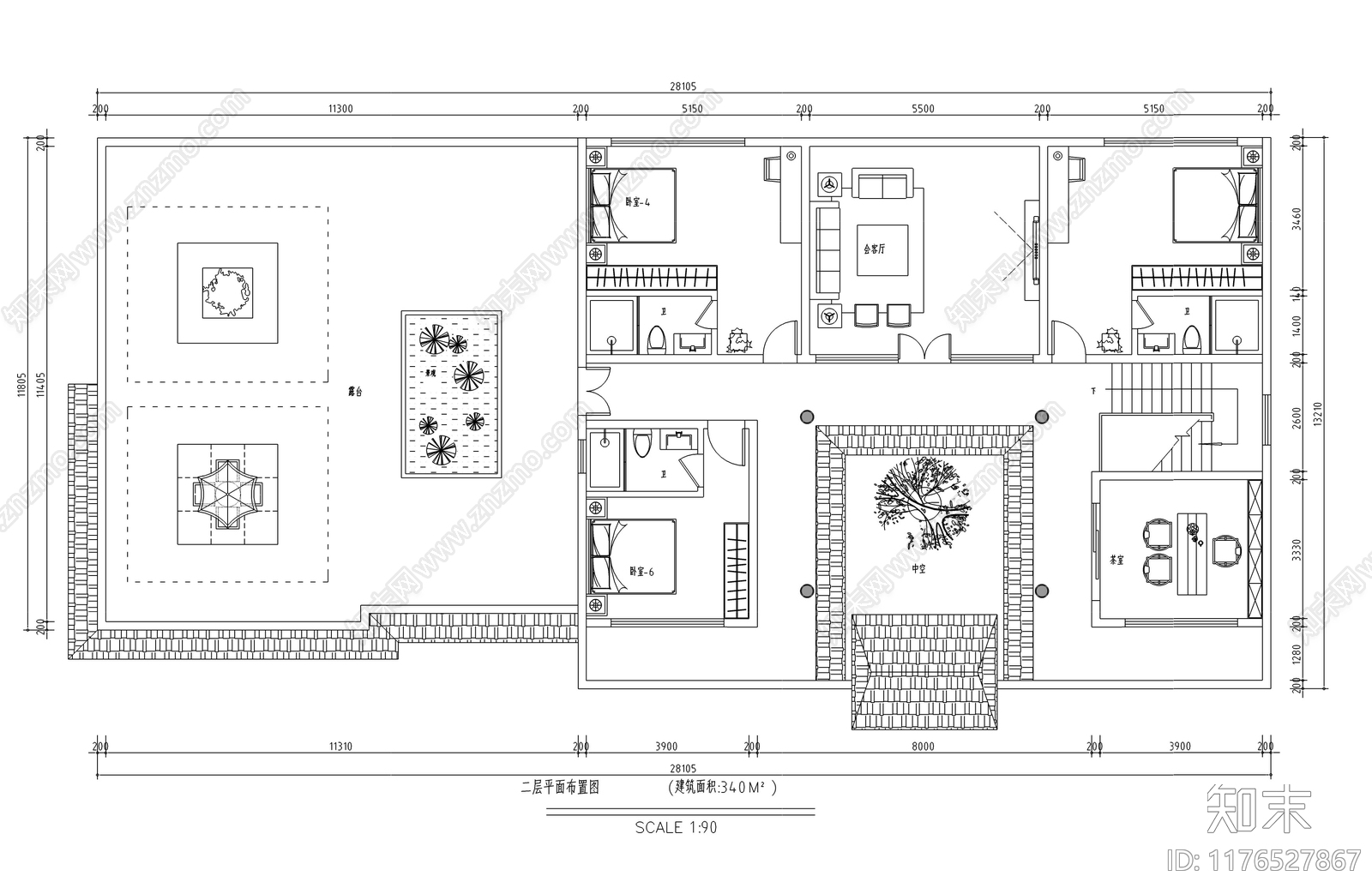 现代新中式别墅建筑cad施工图下载【ID:1176527867】