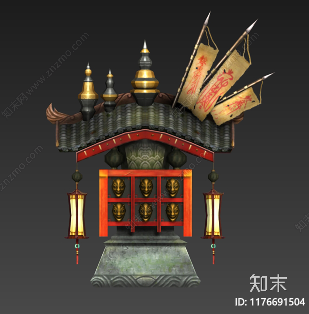 新中式复古佛龛3D模型下载【ID:1176691504】