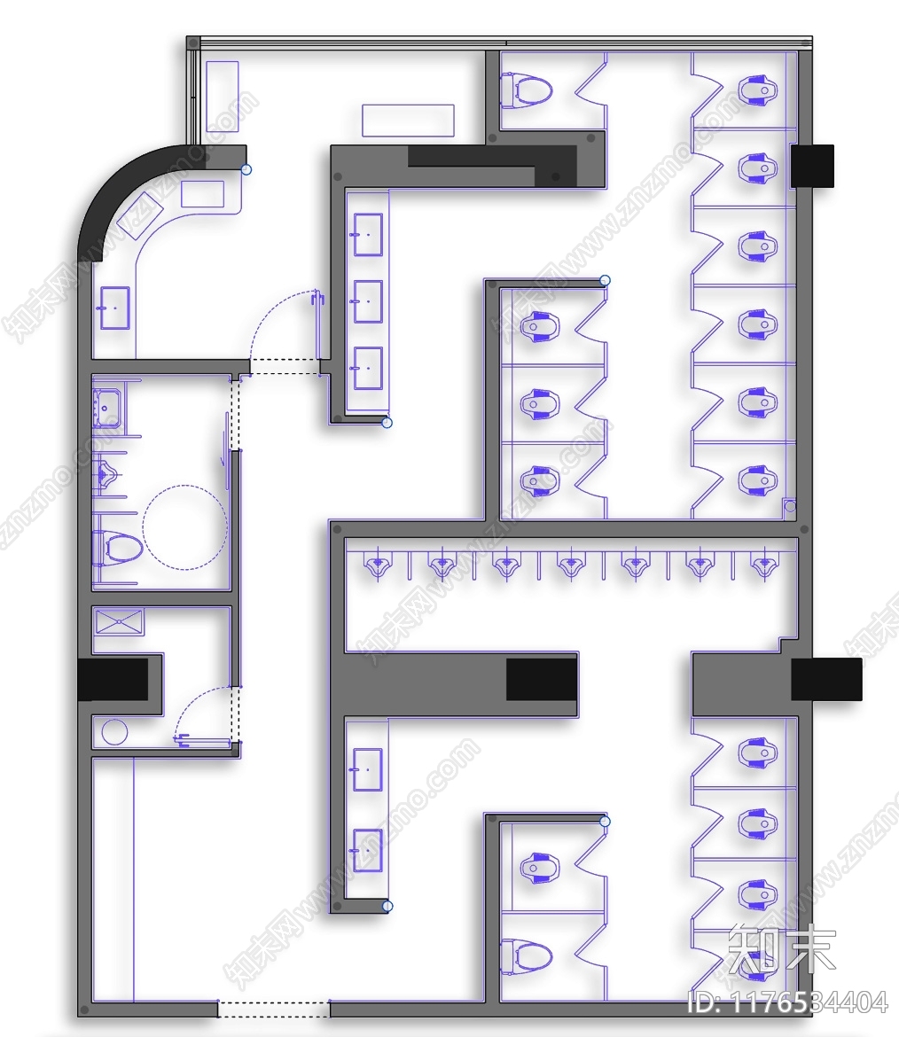 现代公共卫生间cad施工图下载【ID:1176534404】