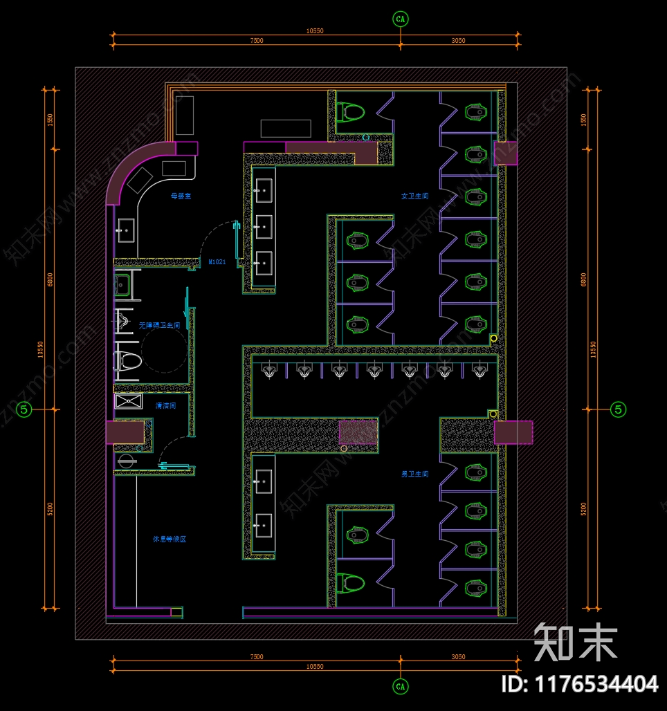 现代公共卫生间cad施工图下载【ID:1176534404】