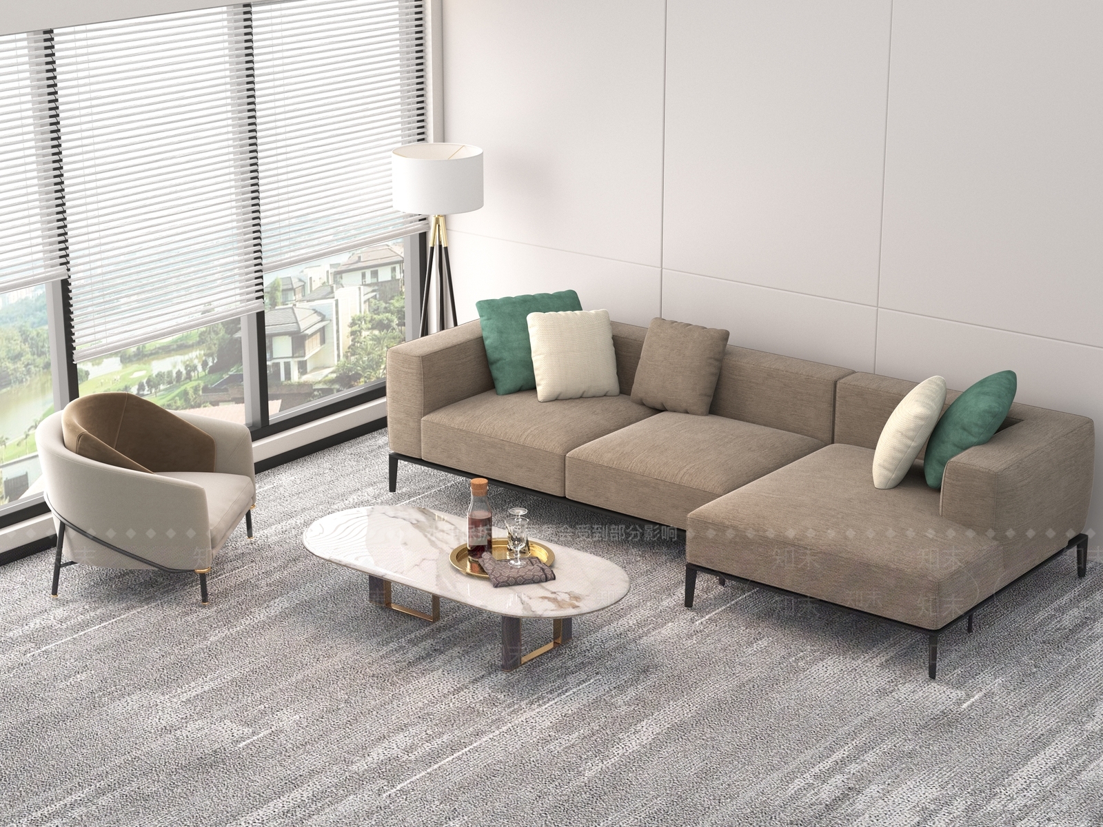 现代日式沙发组合3D模型下载【ID:1176536121】