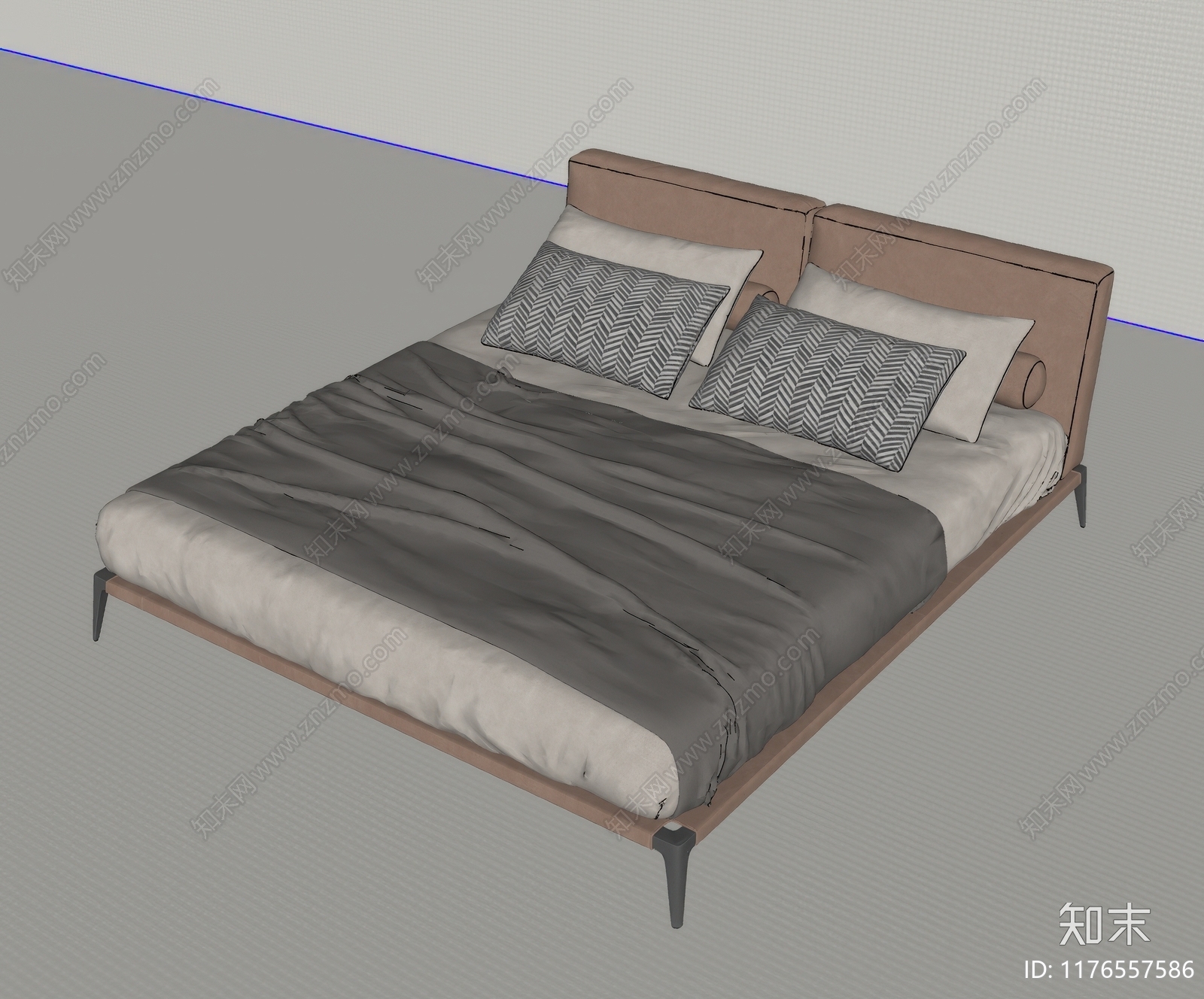 现代双人床SU模型下载【ID:1176557586】