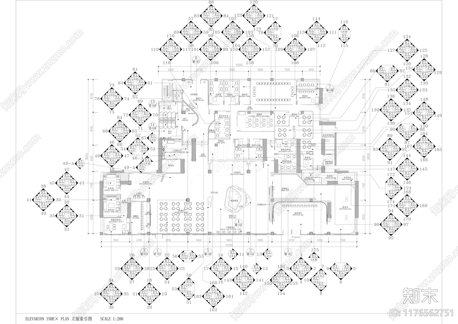 现代售楼处建筑施工图下载【ID:1176562751】