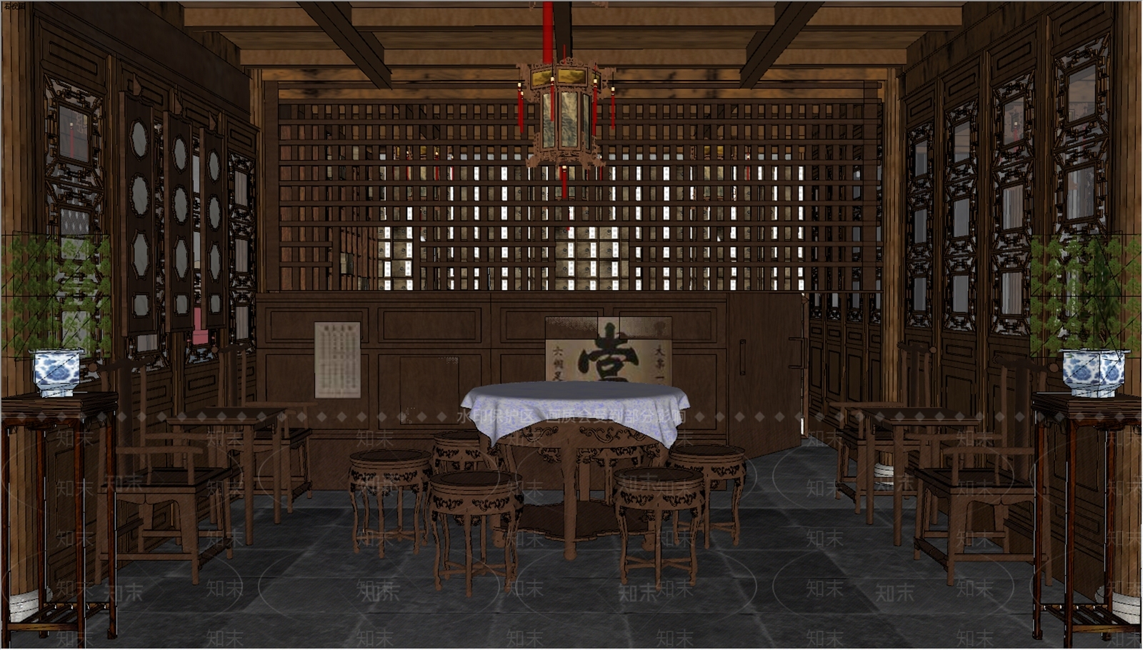 新中式中式其他公共空间SU模型下载【ID:1176578872】