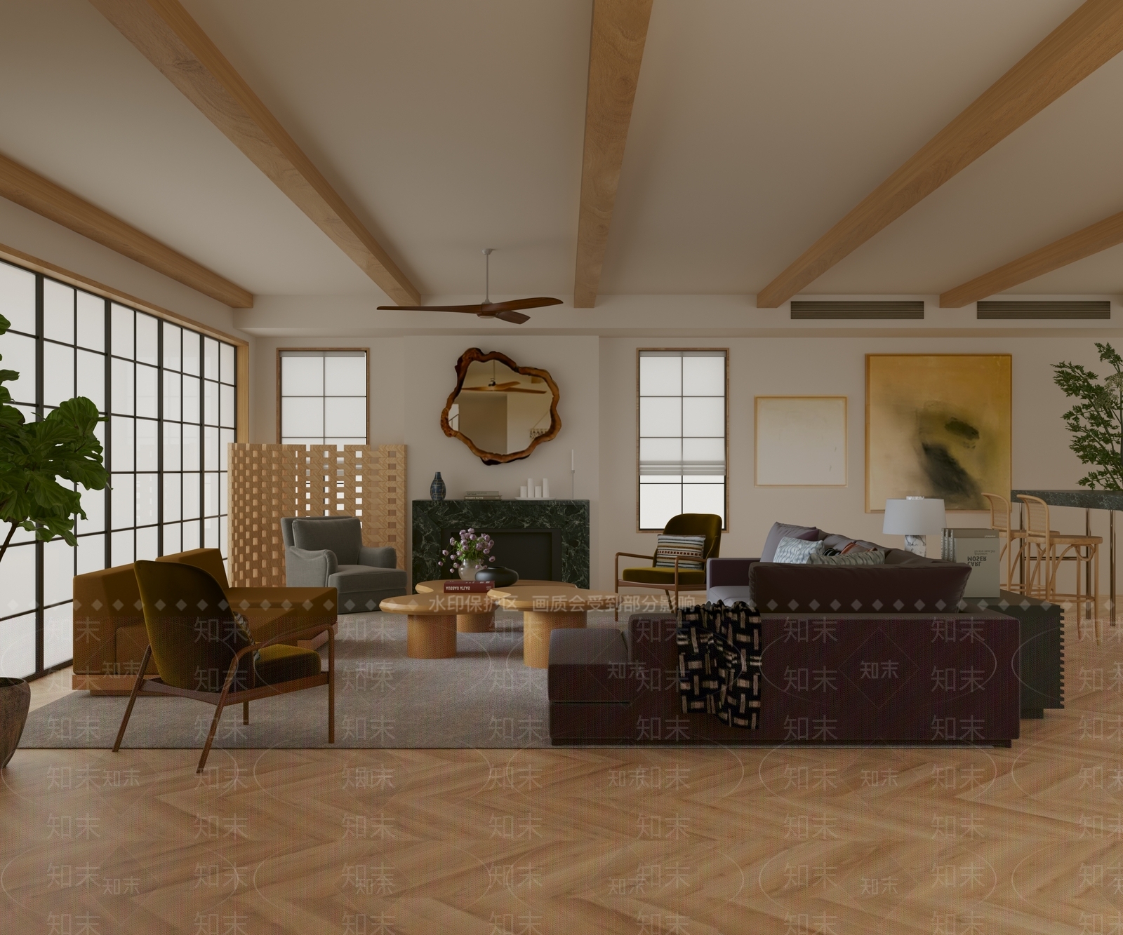 现代美式家居客厅3D模型下载【ID:1176579506】