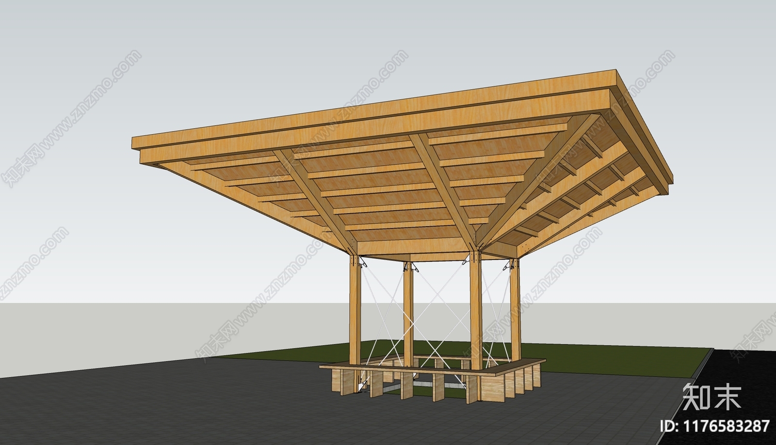 现代原木亭子SU模型下载【ID:1176583287】