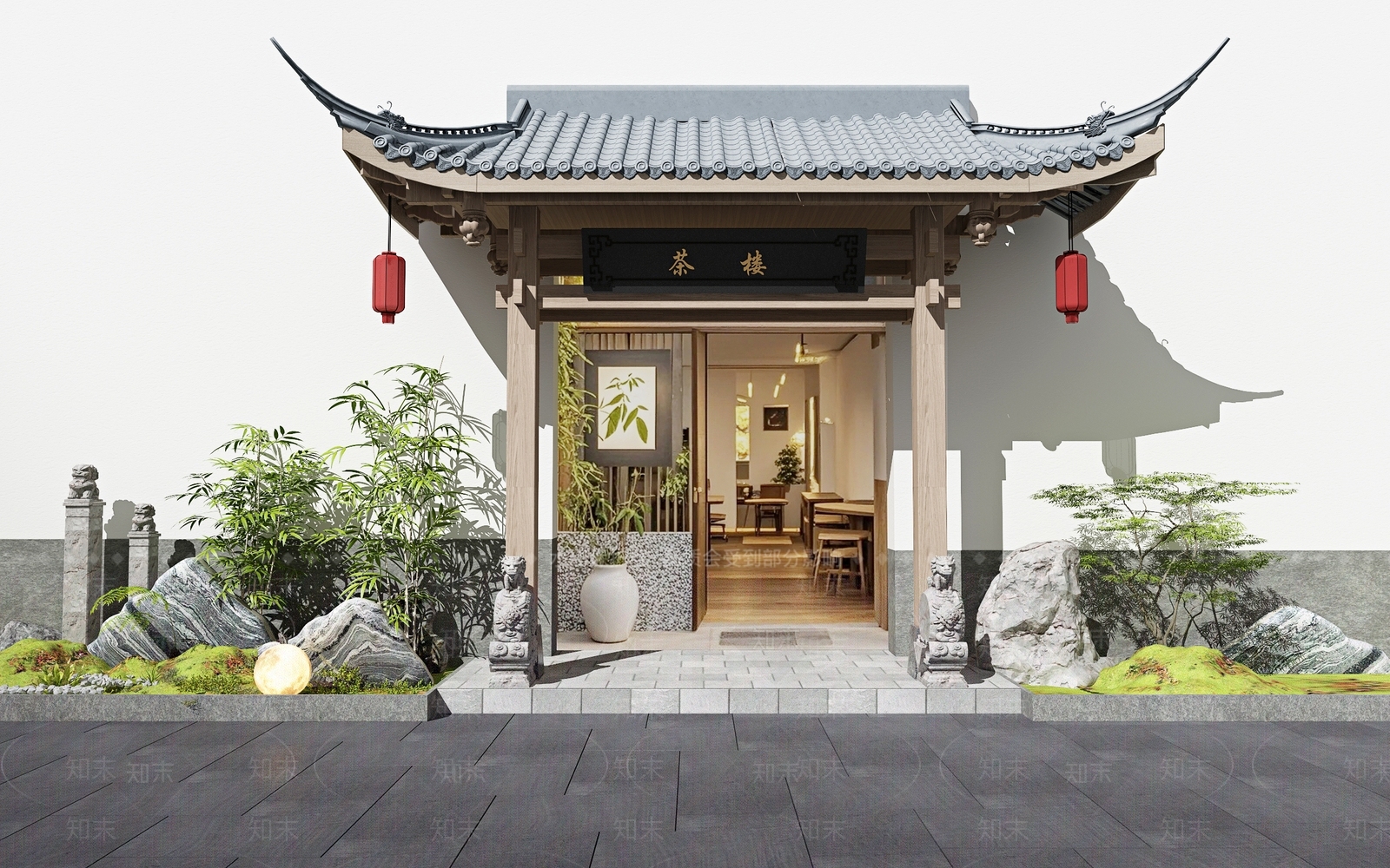新中式原木茶餐厅3D模型下载【ID:1176586510】