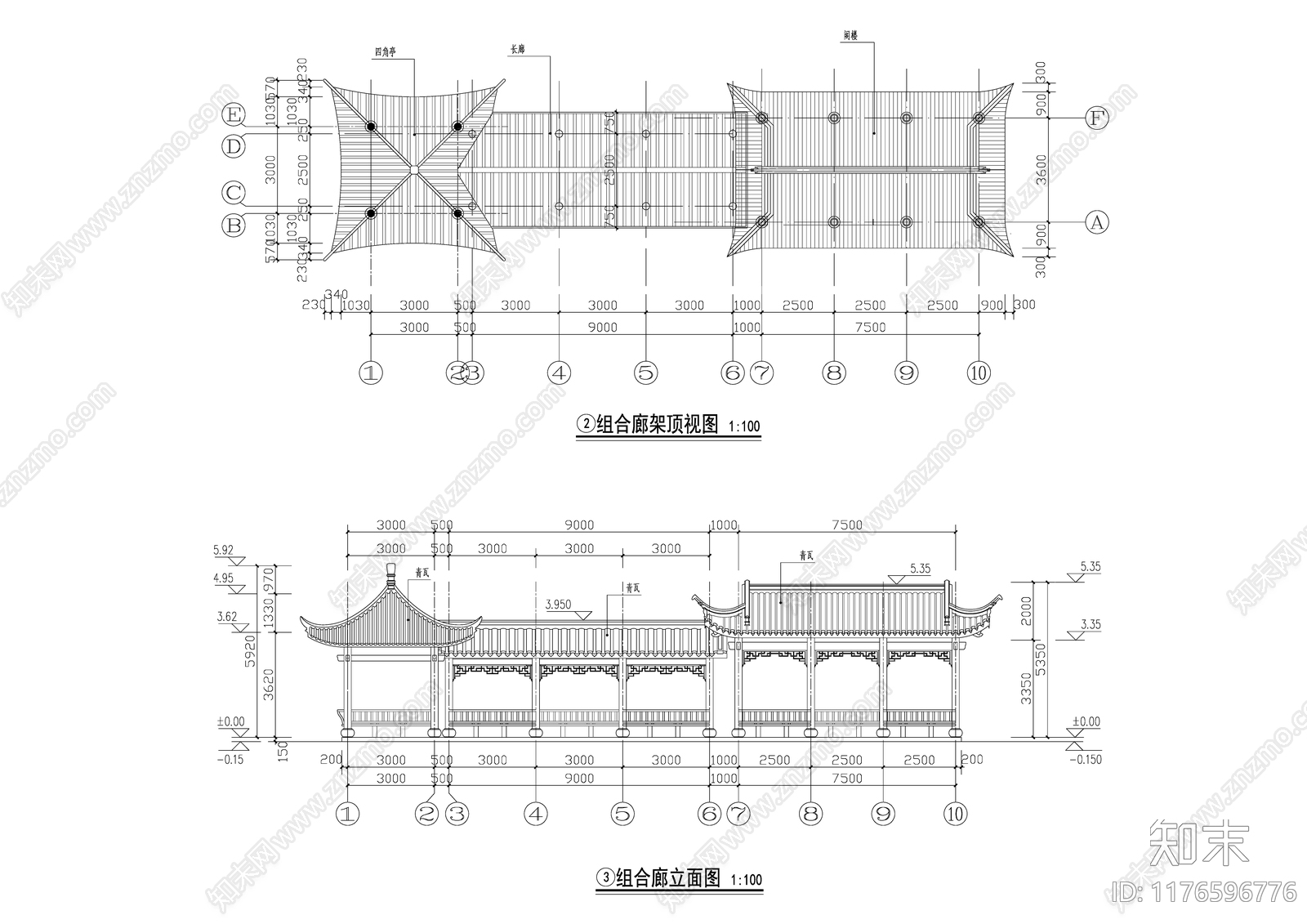 中式廊架cad施工图下载【ID:1176596776】