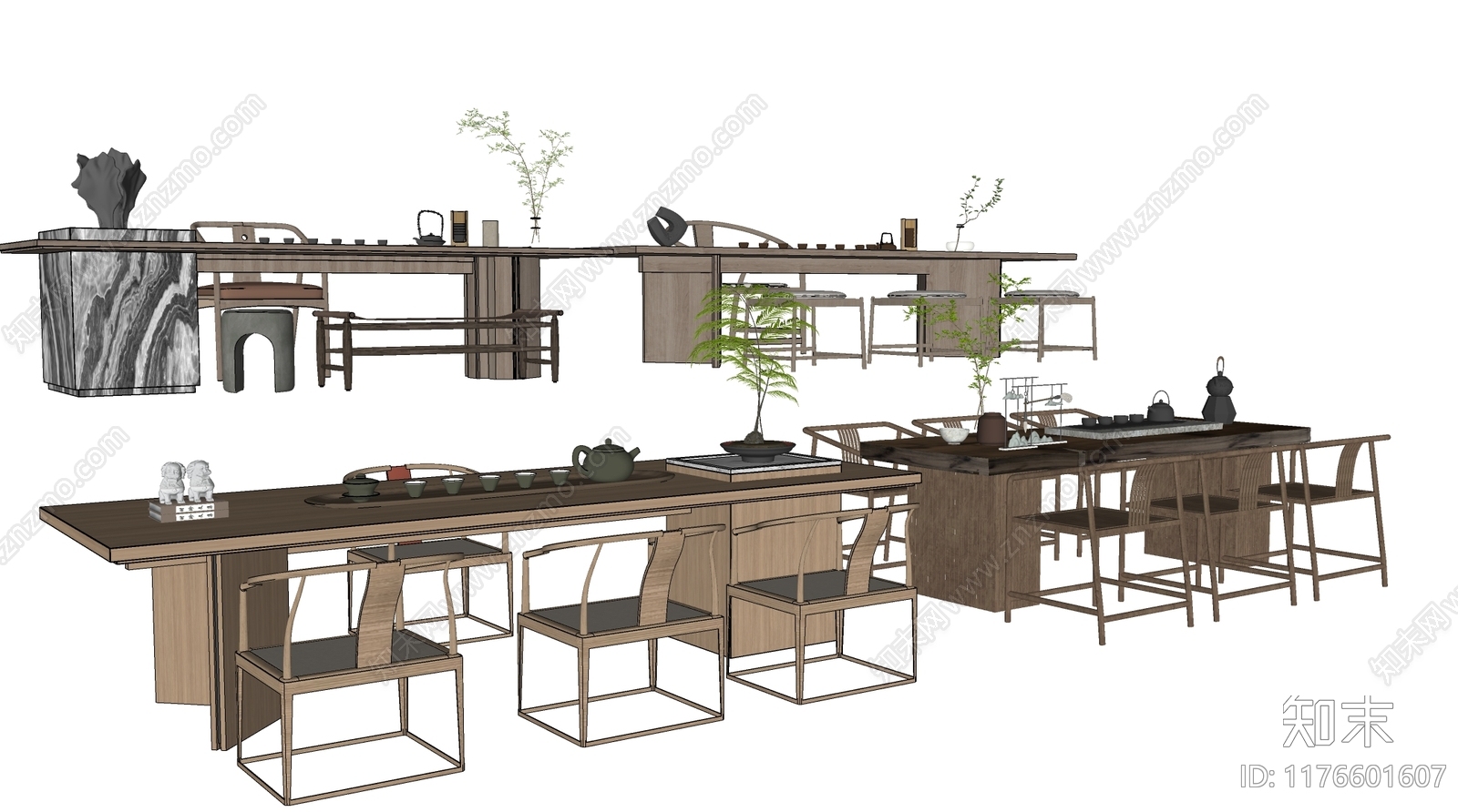 新中式现代茶桌椅SU模型下载【ID:1176601607】