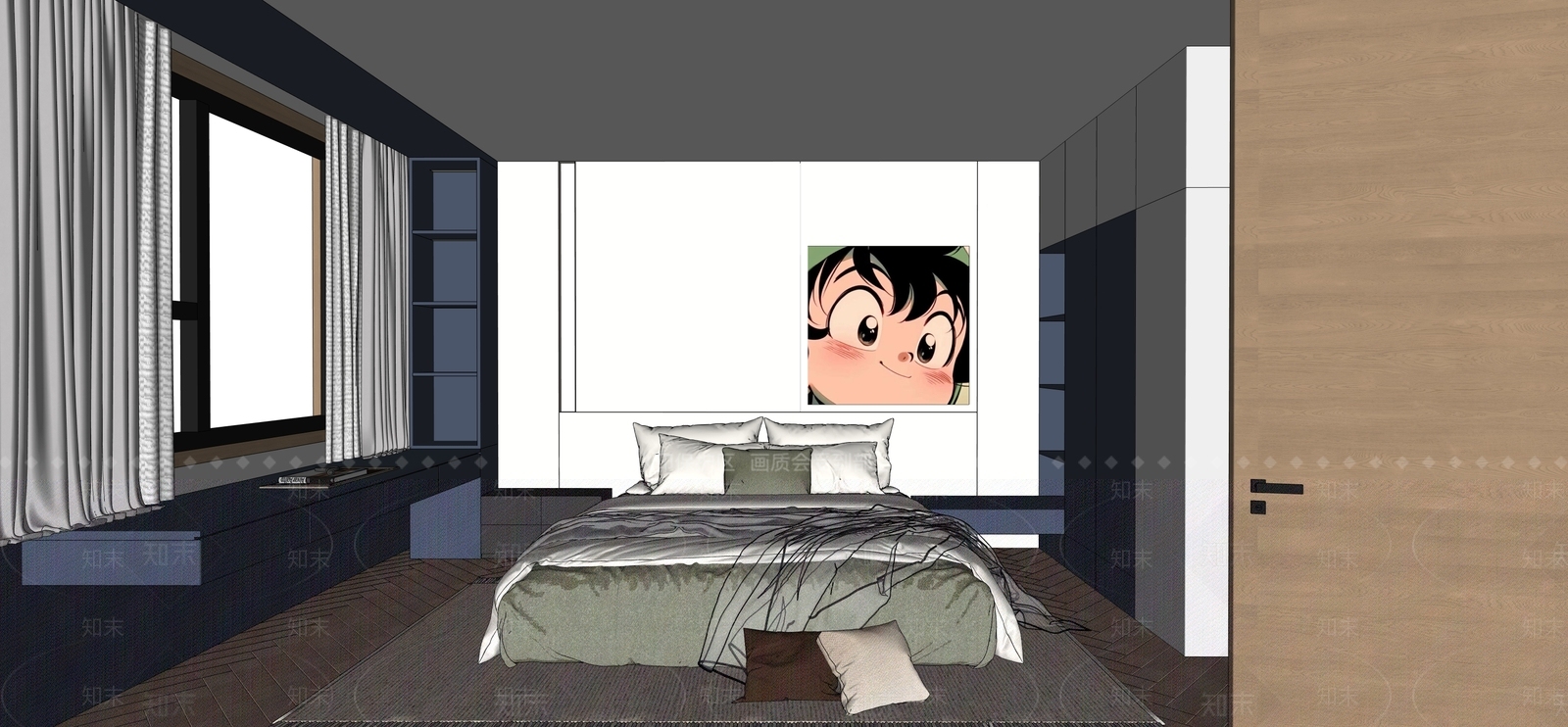 现代极简通用儿童房SU模型下载【ID:1176606233】