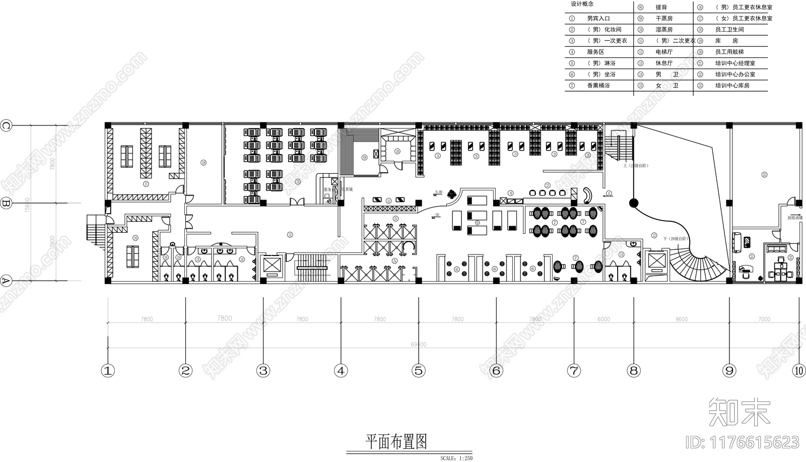 轻奢足浴店施工图下载【ID:1176615623】