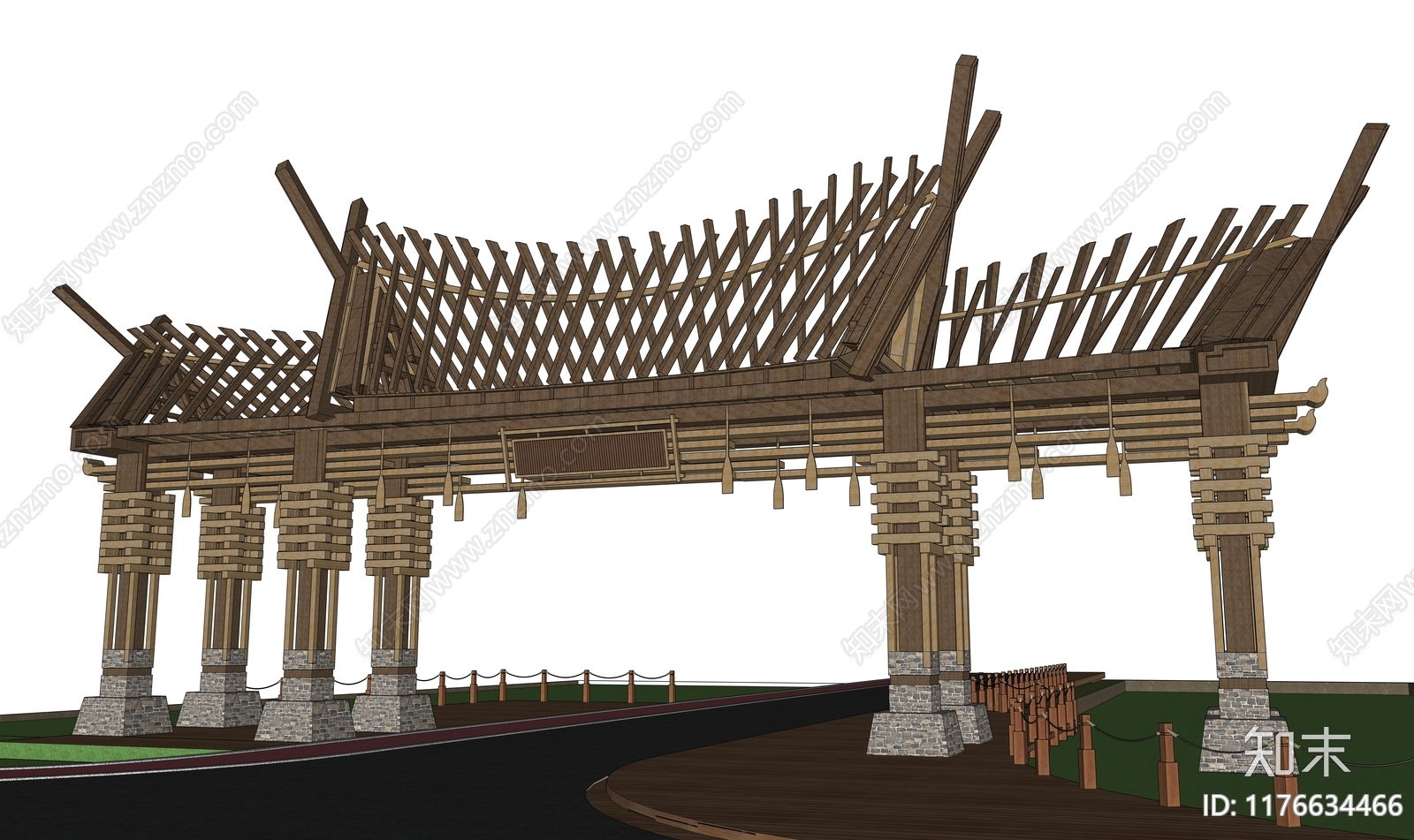 新中式古建筑SU模型下载【ID:1176634466】