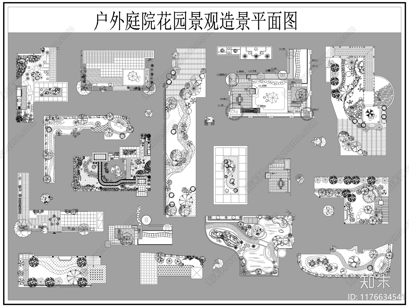 现代庭院cad施工图下载【ID:1176634541】