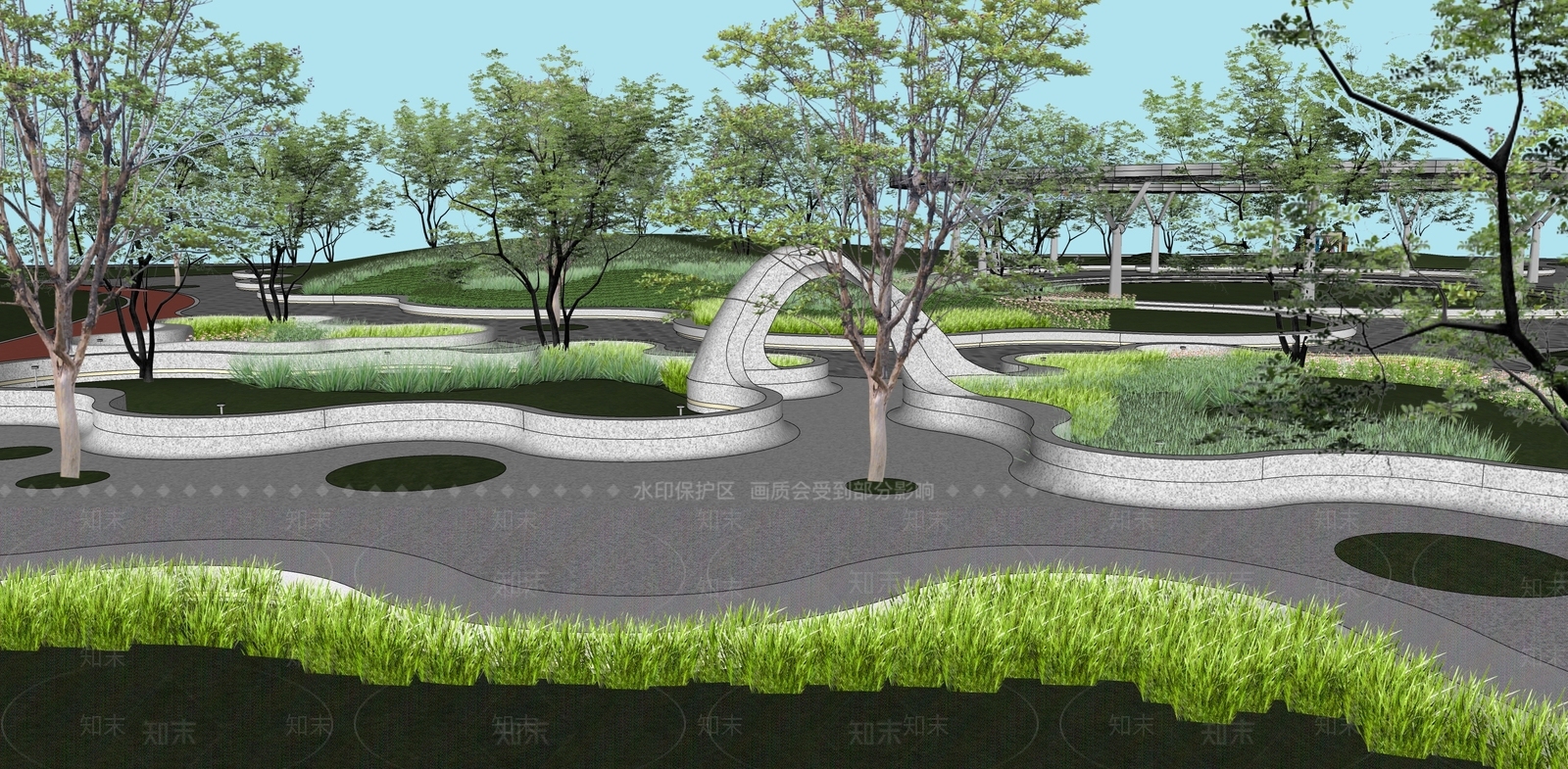 简约现代口袋公园SU模型下载【ID:1176645533】