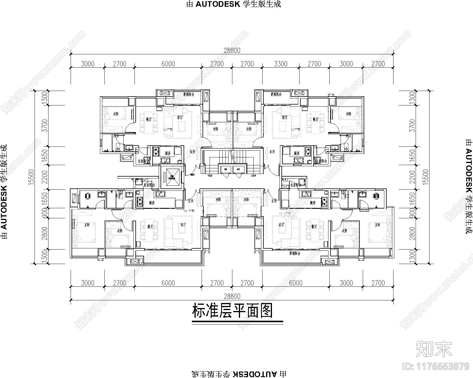 现代住宅楼建筑cad施工图下载【ID:1176663879】