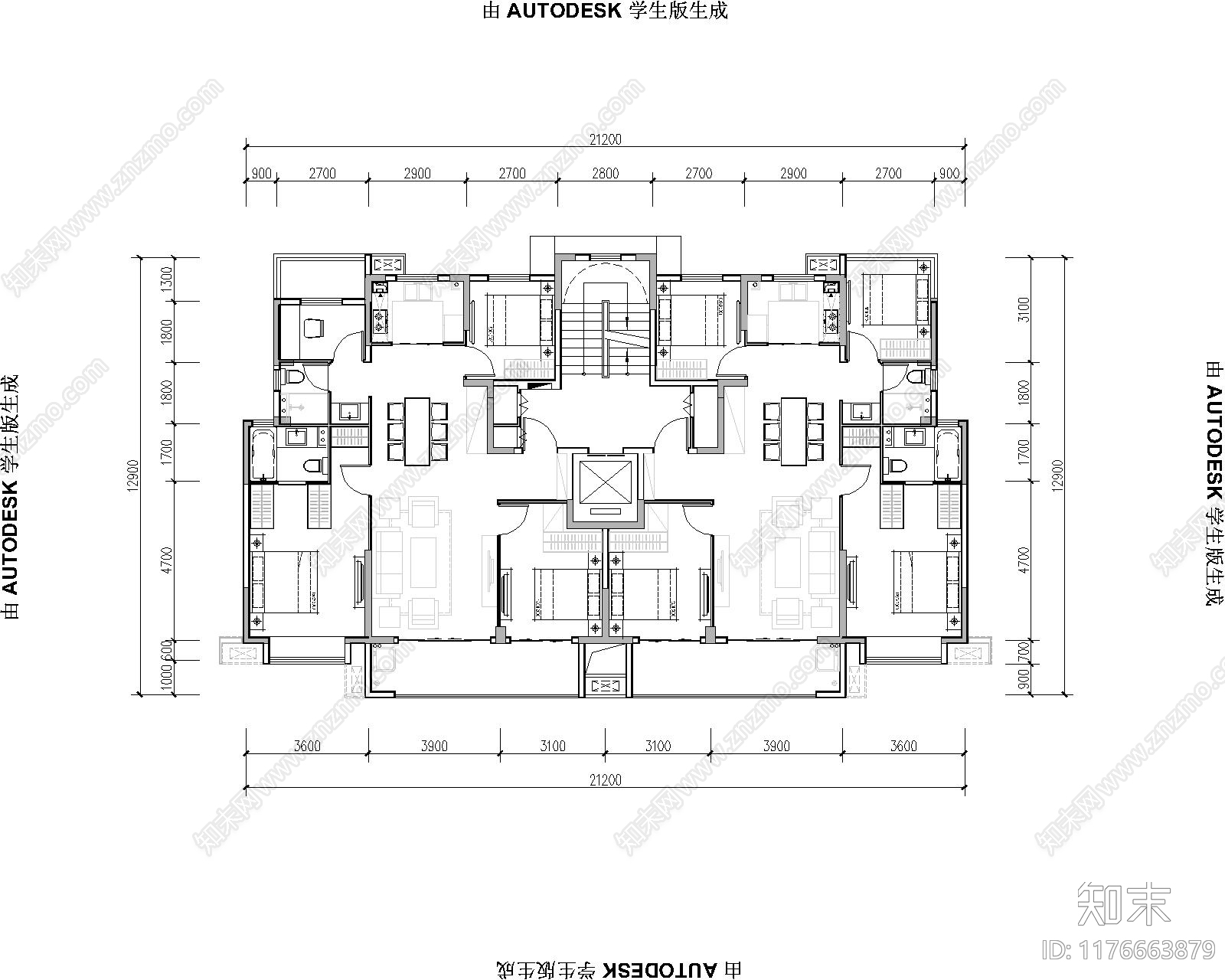 现代住宅楼建筑cad施工图下载【ID:1176663879】