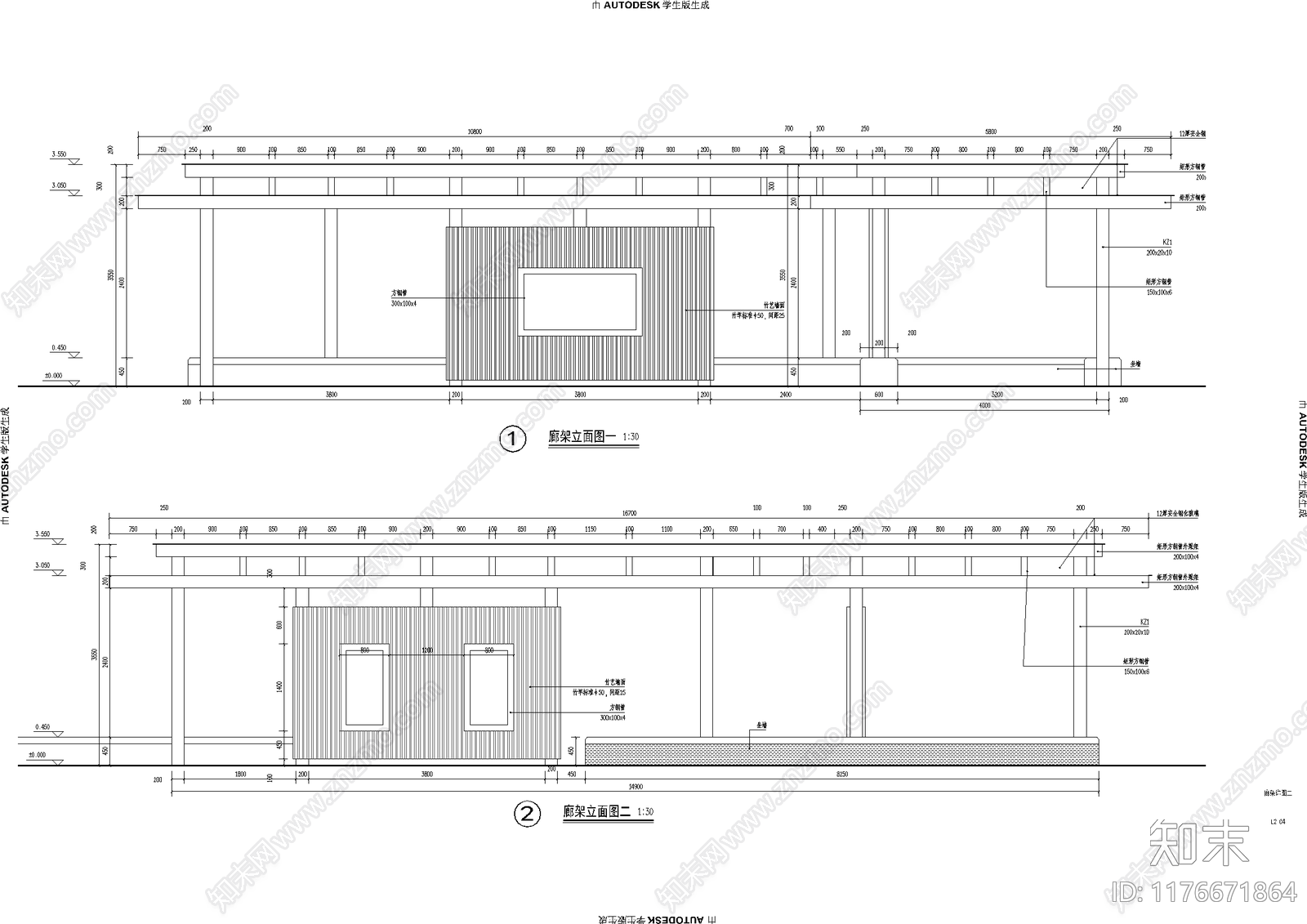 现代廊架cad施工图下载【ID:1176671864】