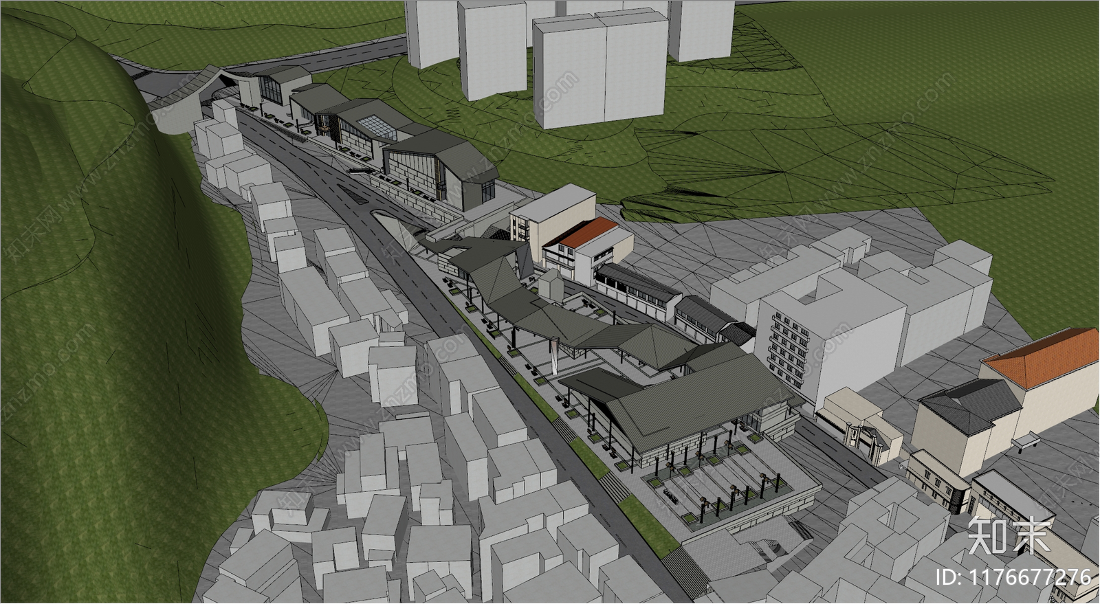 新中式现代商业街SU模型下载【ID:1176677276】