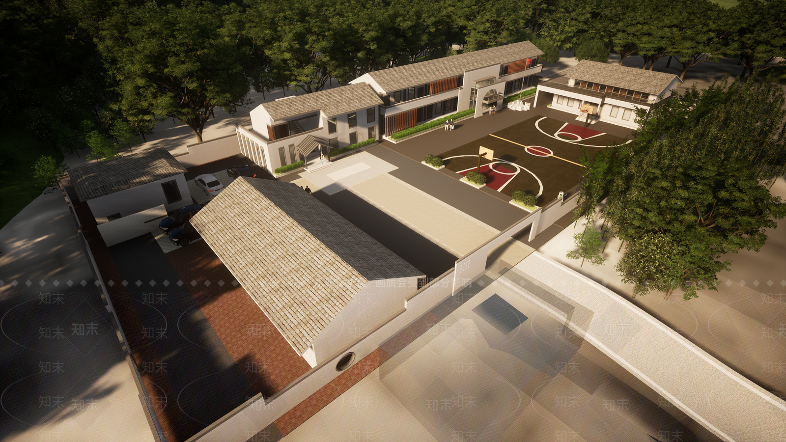 新中式学校建筑SU模型下载【ID:1176679785】