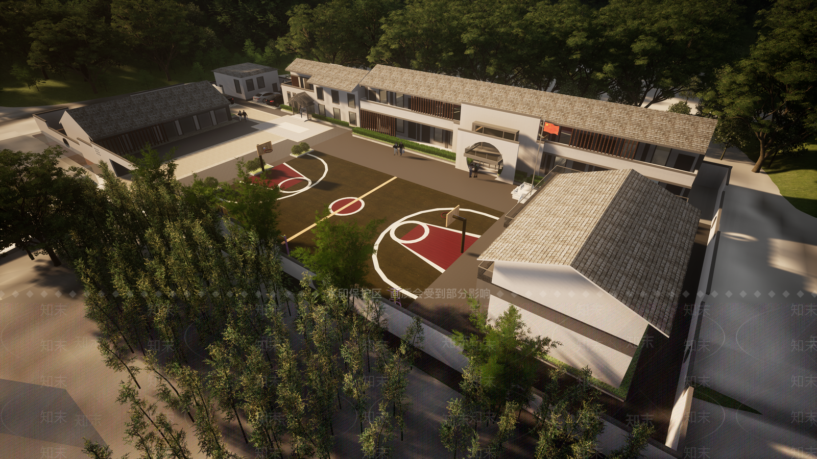 新中式学校建筑SU模型下载【ID:1176679785】