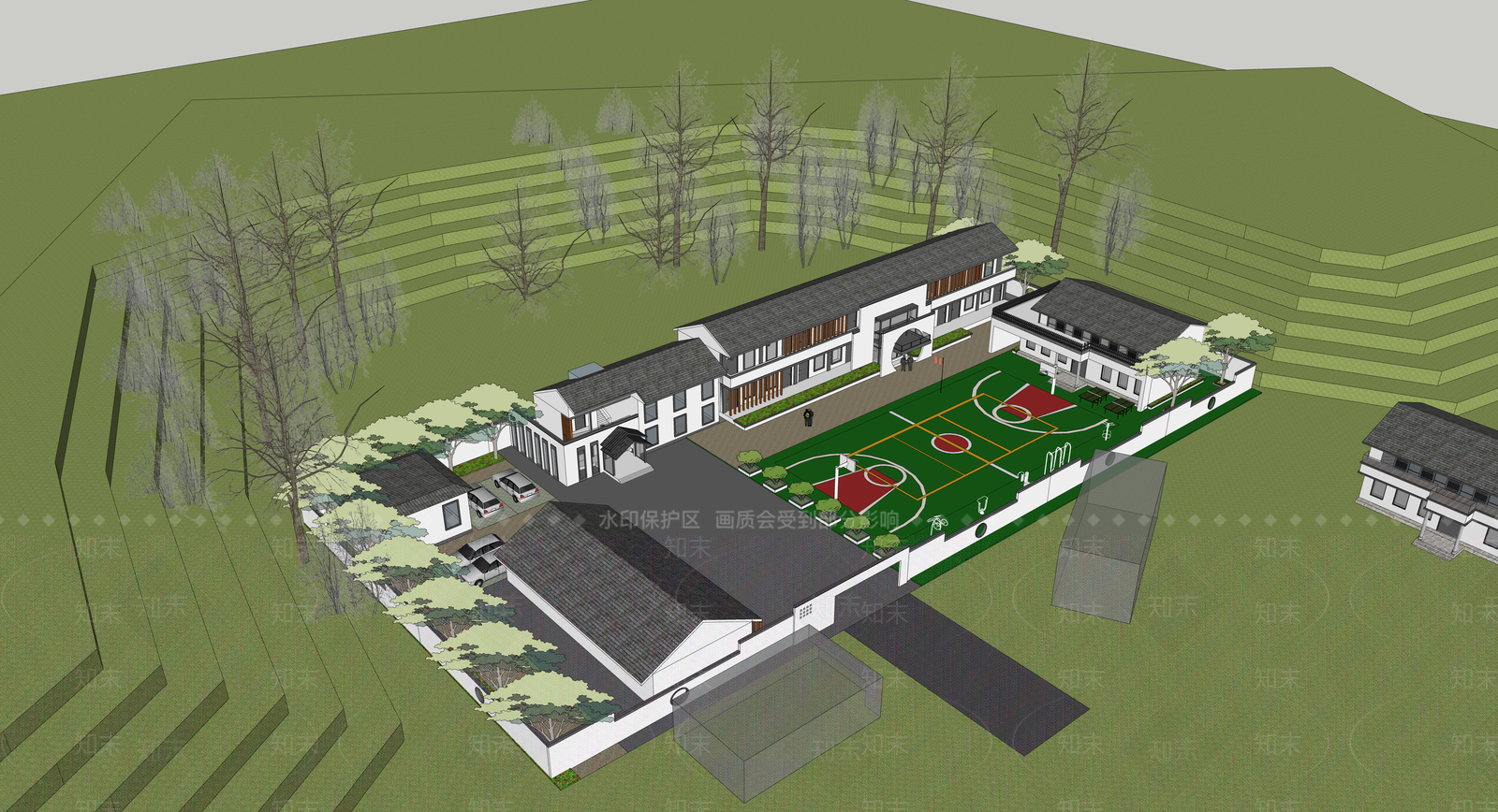 新中式学校建筑SU模型下载【ID:1176679785】