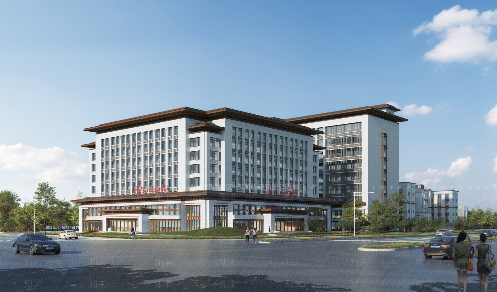 新中式医院建筑SU模型下载【ID:1176683592】