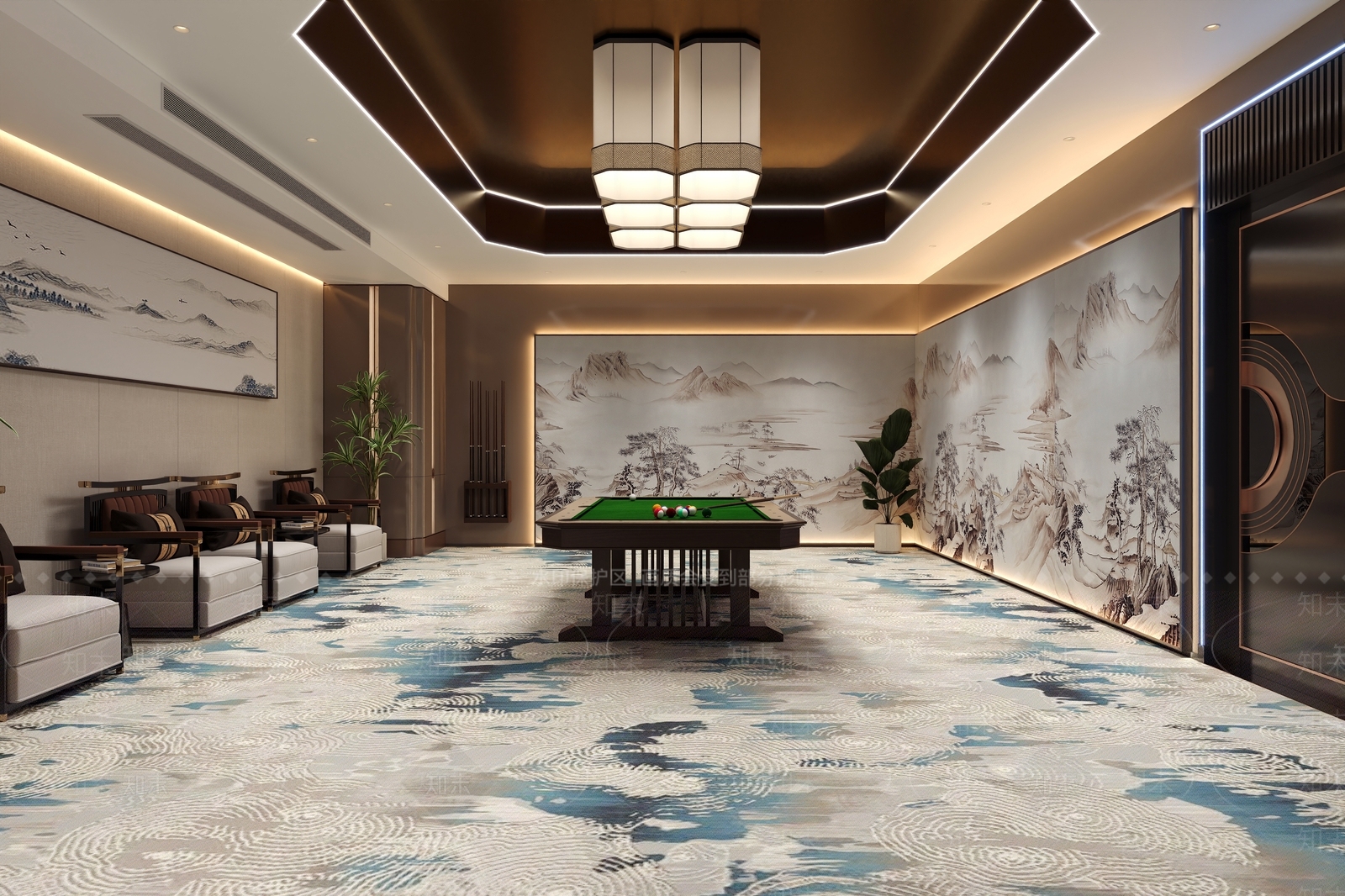 现代新中式台球室3D模型下载【ID:1176686566】