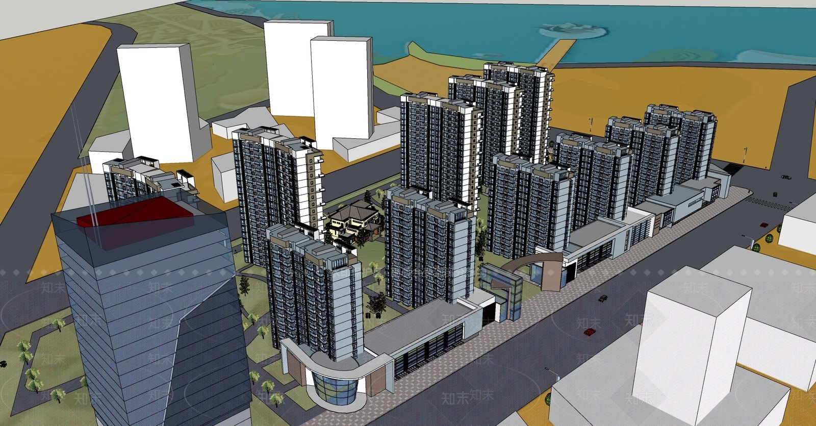 现代高层住宅SU模型下载【ID:1176691016】