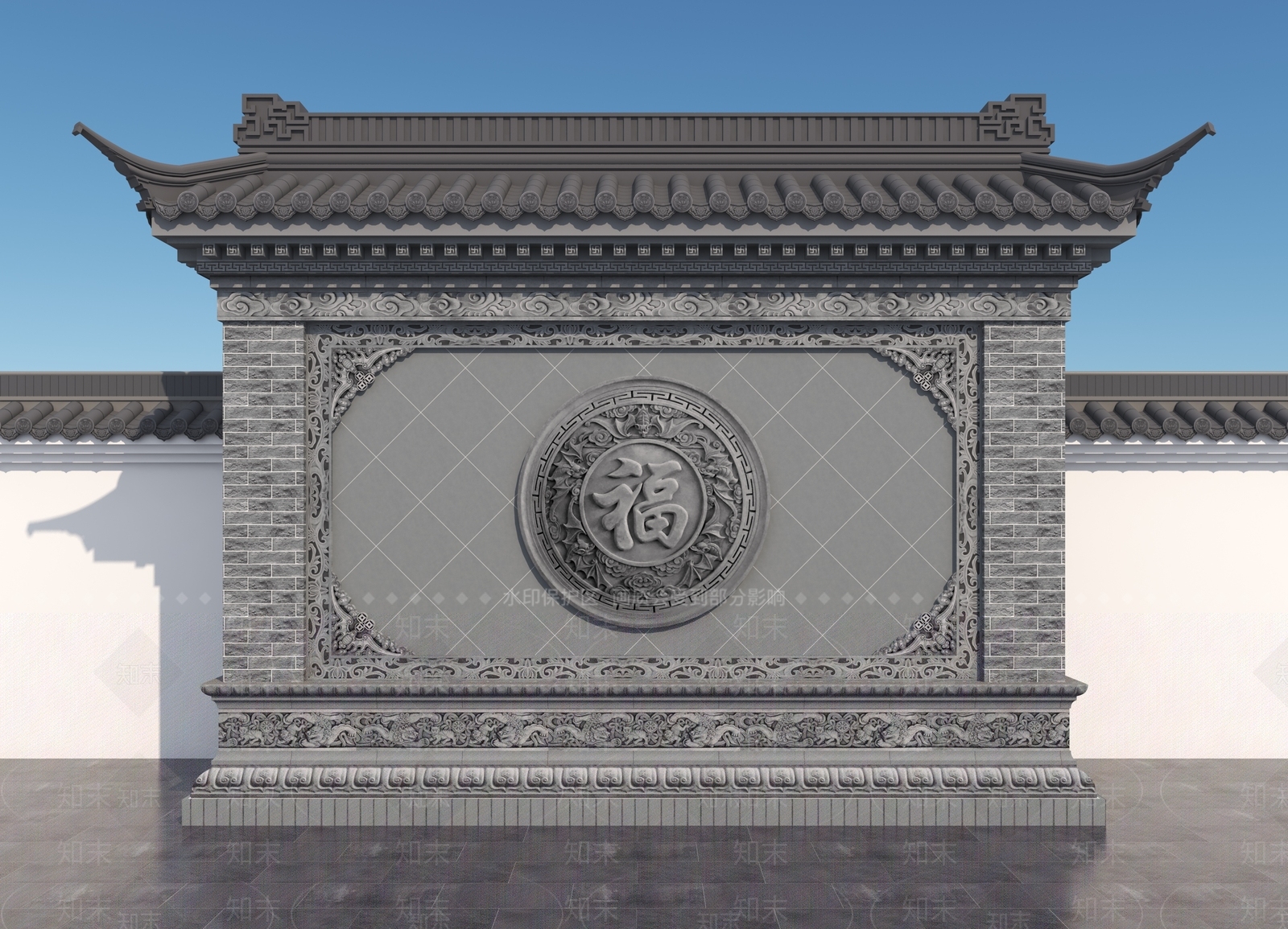 中式景墙SU模型精品下载_SketchUp模型_知末网