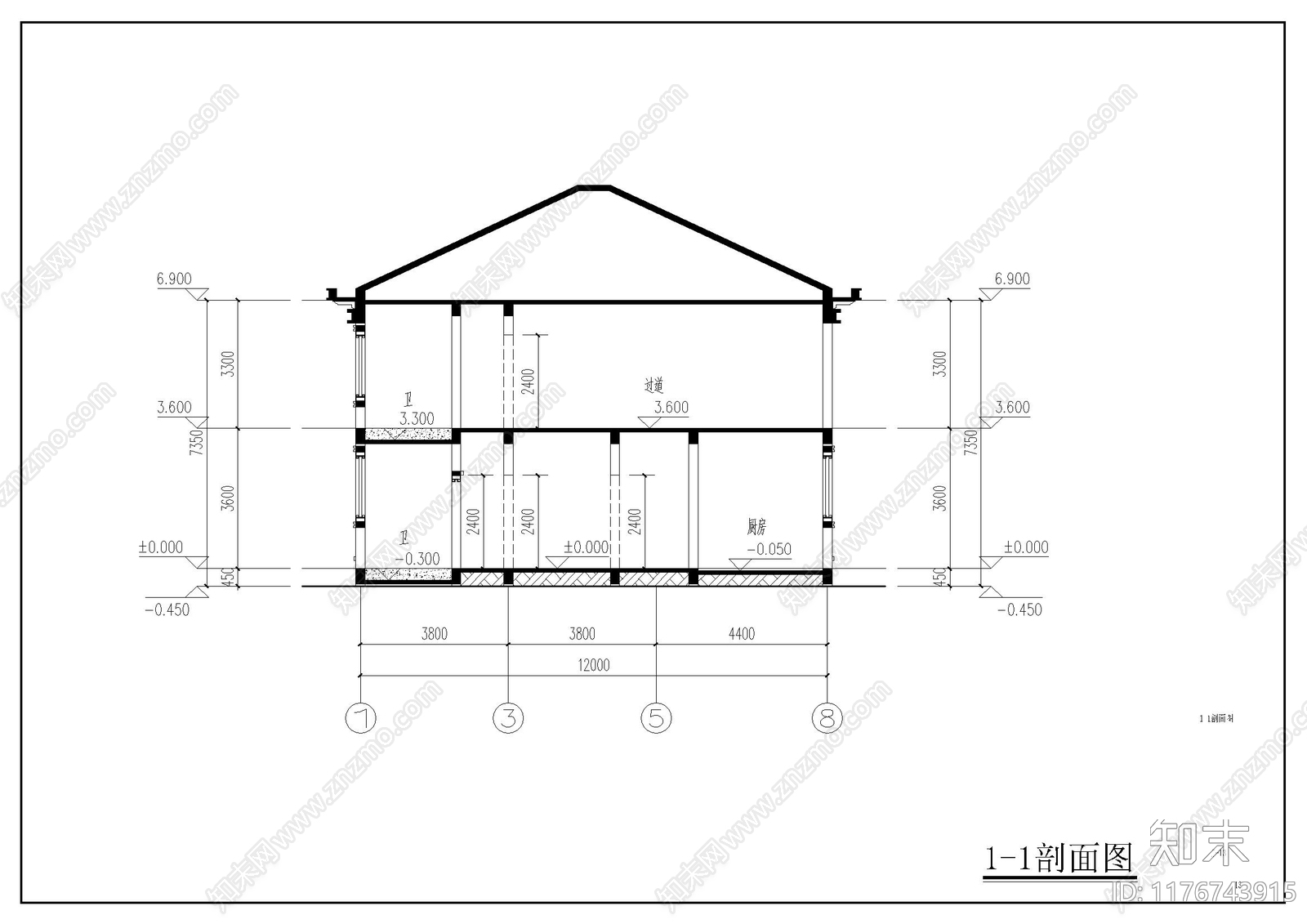 新中式别墅建筑cad施工图下载【ID:1176743915】