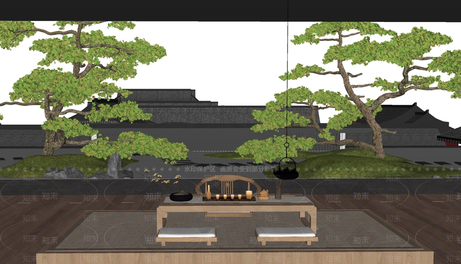 中式屋顶花园SU模型下载【ID:1176765821】