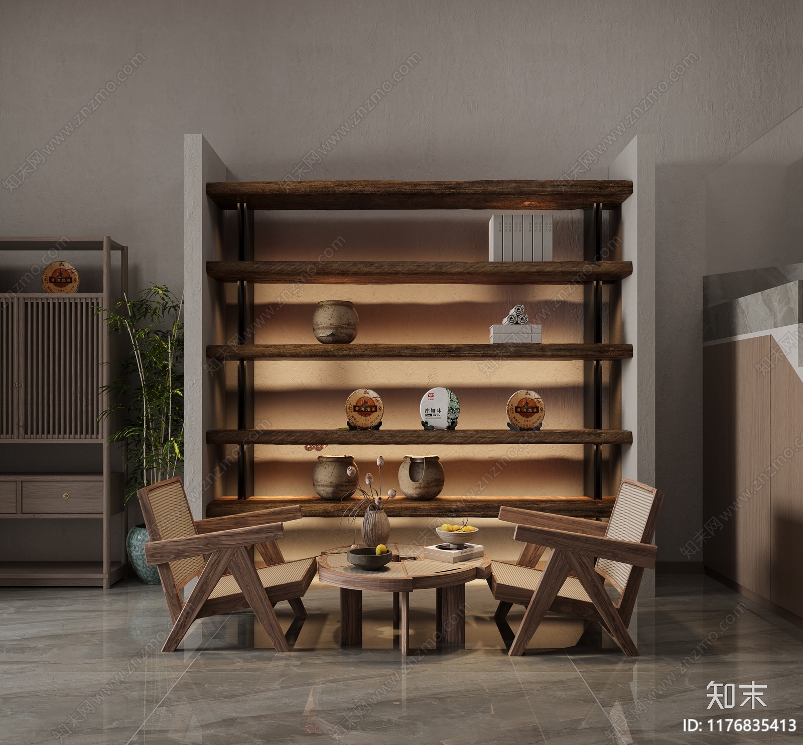 新中式中式茶叶店3D模型下载【ID:1176835413】