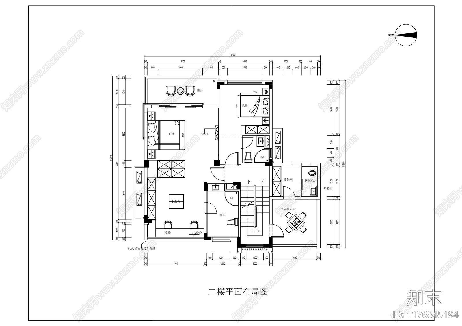 法式日式卧室施工图下载【ID:1176845194】