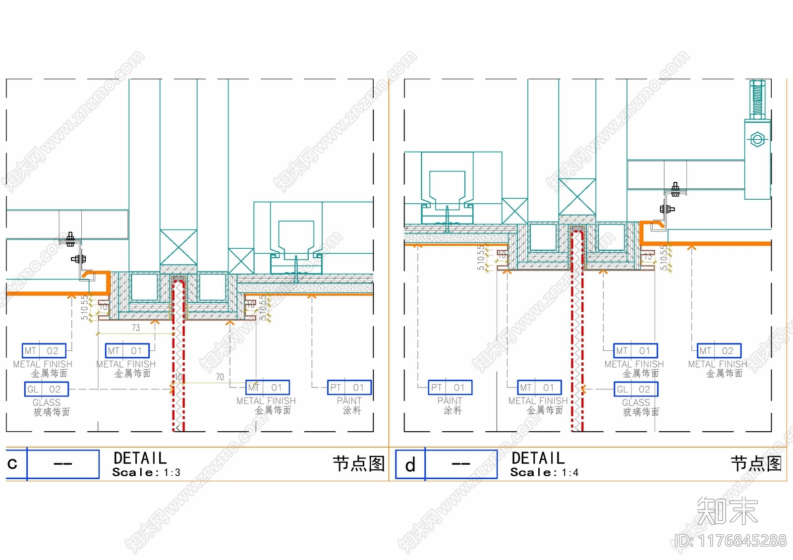 现代吊顶节点cad施工图下载【ID:1176845288】