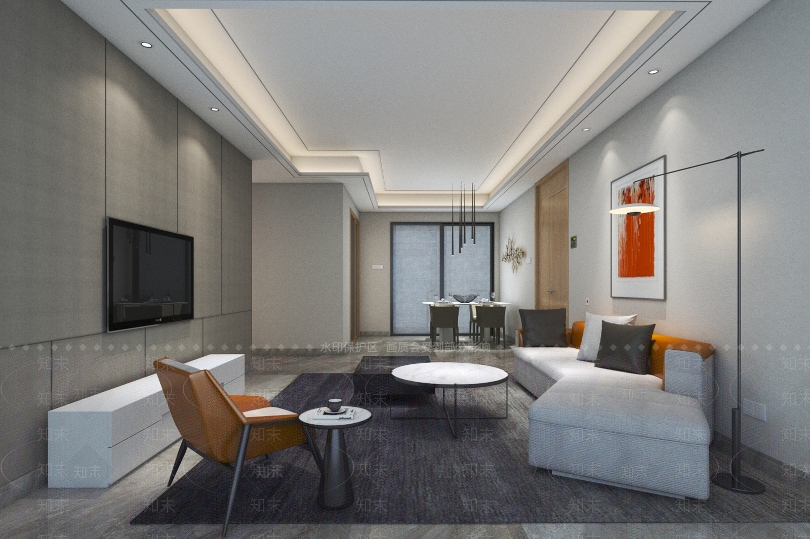 现代极简客餐厅3D模型下载【ID:1176858750】_知末3d模型网