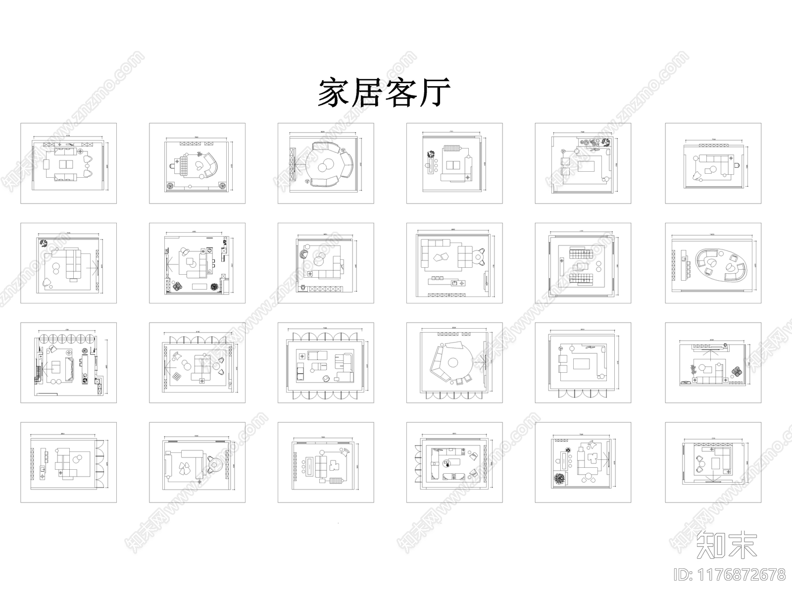 现代轻奢客厅施工图下载【ID:1176872678】