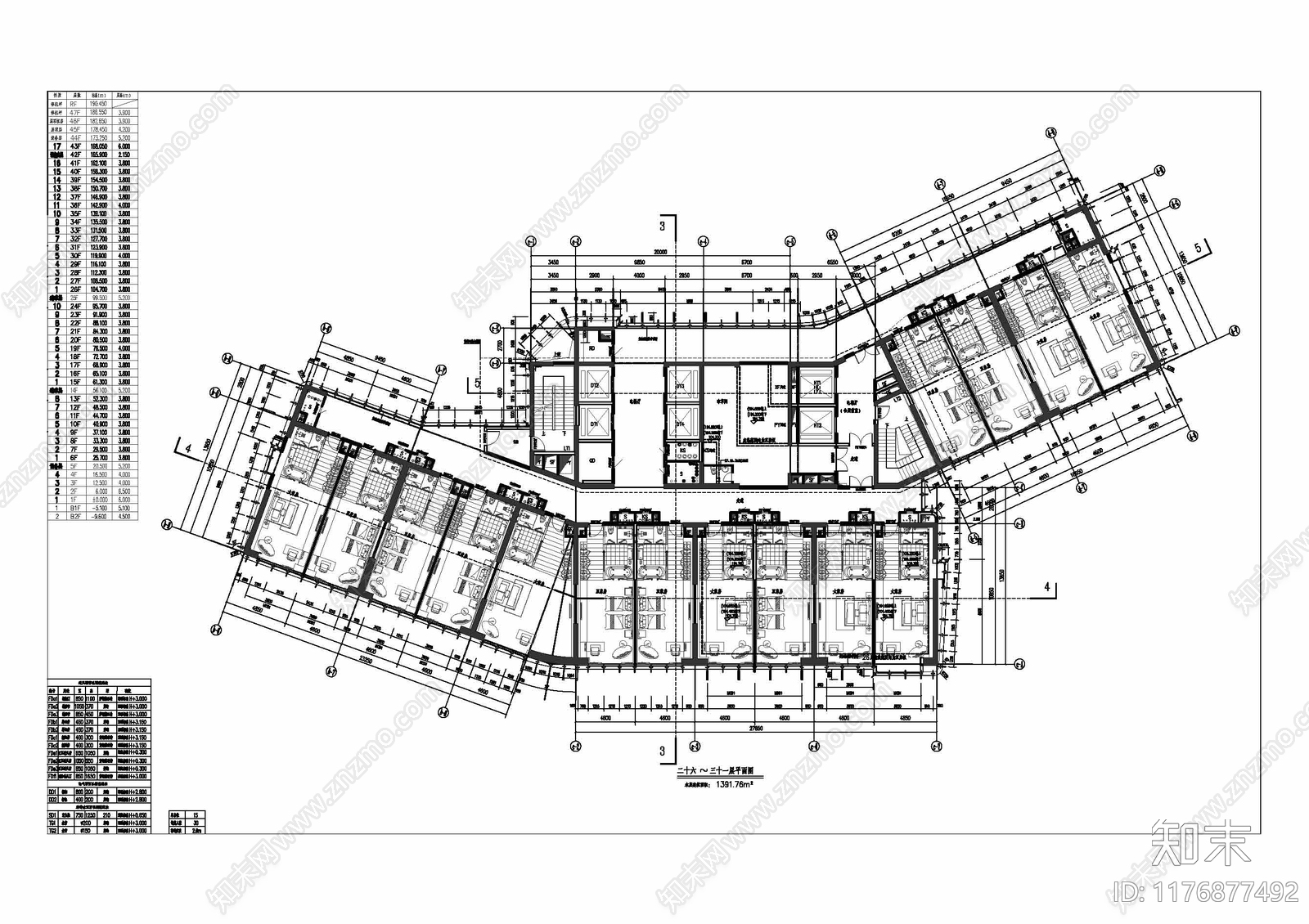 现代酒店建筑cad施工图下载【ID:1176877492】