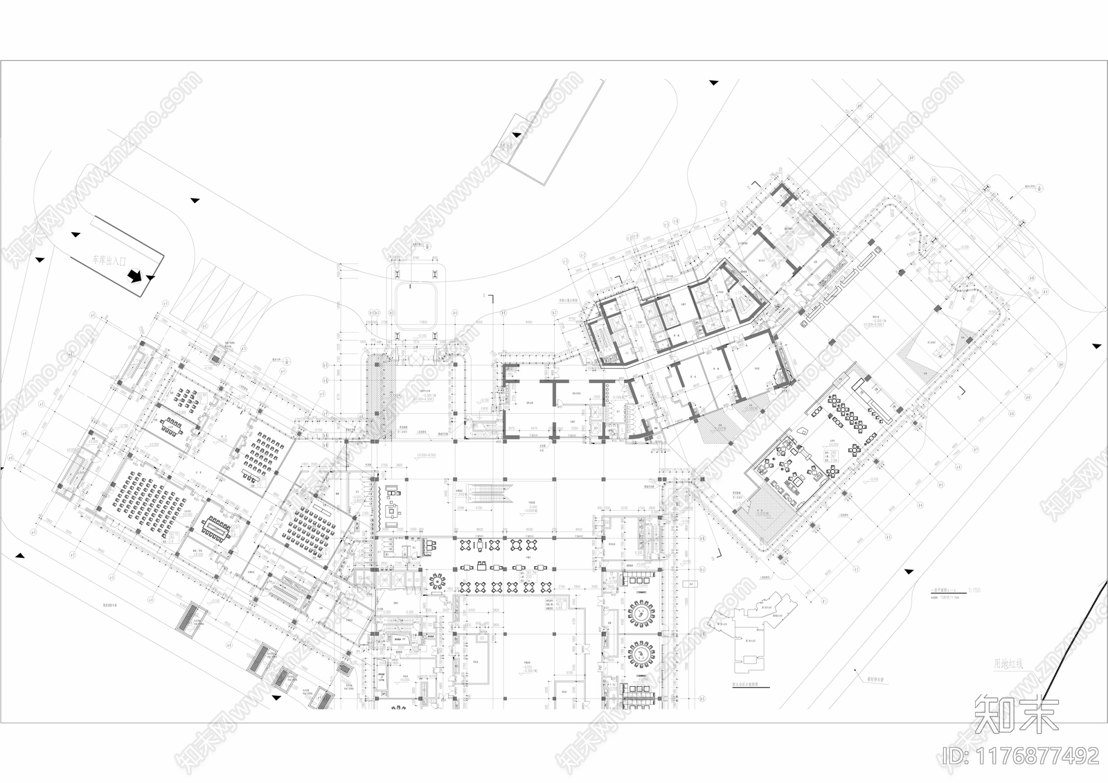 现代酒店建筑cad施工图下载【ID:1176877492】