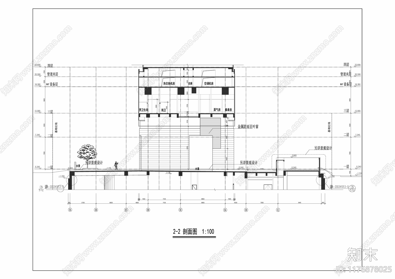 现代酒店建筑cad施工图下载【ID:1176878025】