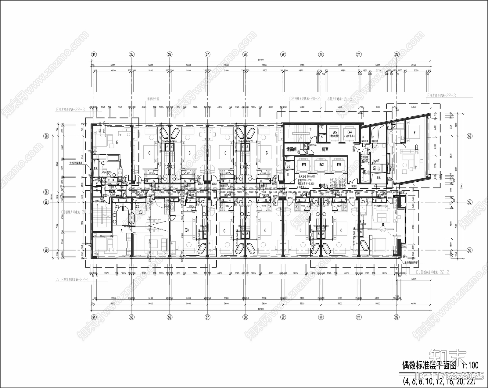 现代酒店建筑cad施工图下载【ID:1176878025】