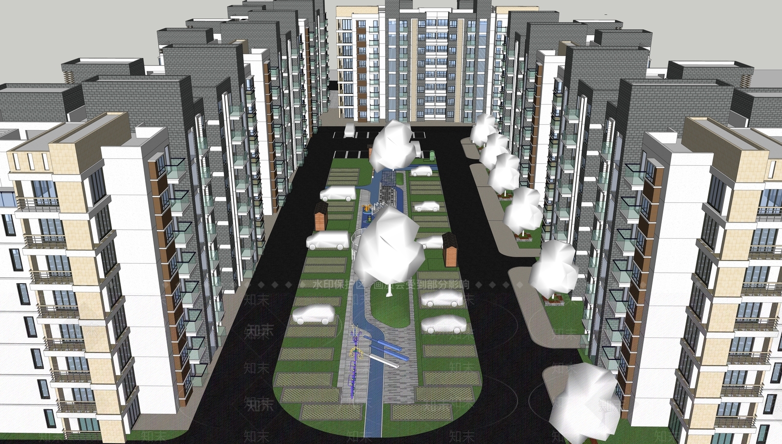 现代小区建筑SU模型下载【ID:1176879766】